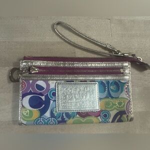 vintage Coach Poppy multicolor graffiti canvas wristlet metallic gold leather